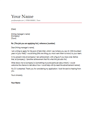 The first page of the cover letter template