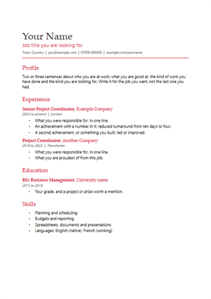 The first page of the cv template