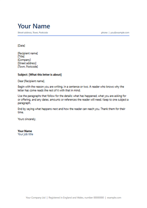 The first page of the letter template