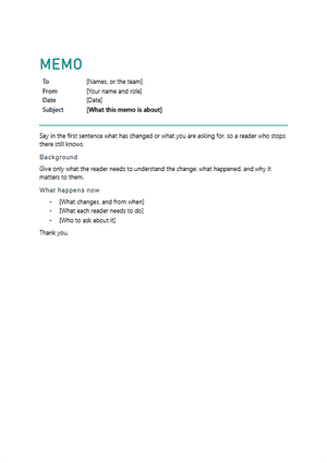 The first page of the memo template