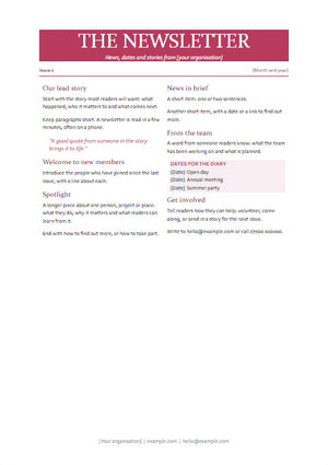 The first page of the newsletter template