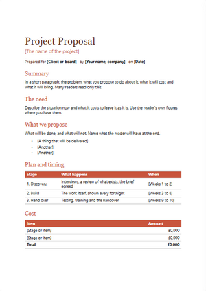 The first page of the project proposal template